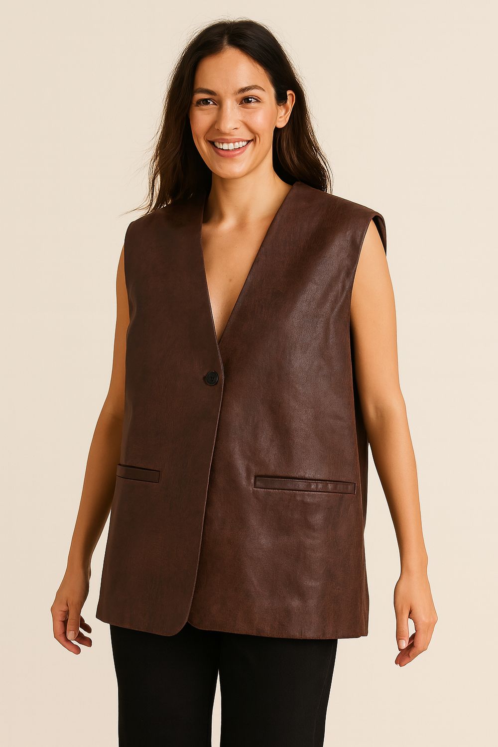 TENSIONE IN - gilet in ecopelle operata over 26D805 - moro