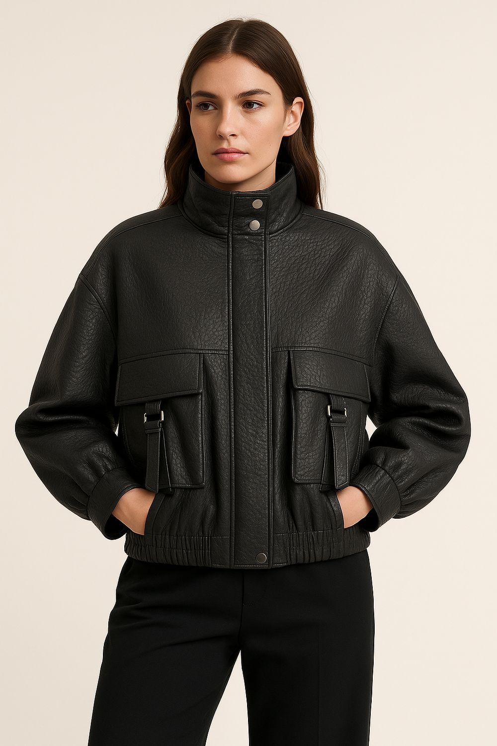 MOTEL - giacca in ecopelle operata PG775 - nero