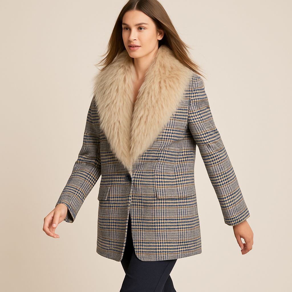 MOTEL - giacca cappotto corto con pelliccia ecologica  rimovibile IO378 - check