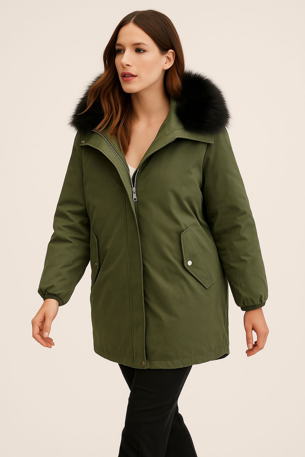 MOTEL - giacca parka. In interno in eco pelliccia rimovibile HM675 - verde/nero