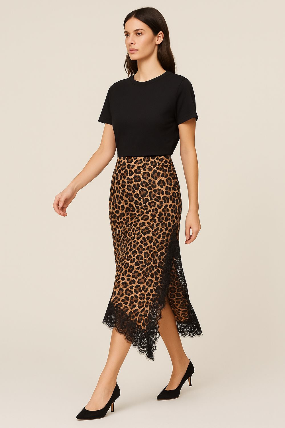 VICOLO - gonna in satin e pizzo maculata - TF1282 - moro/nero