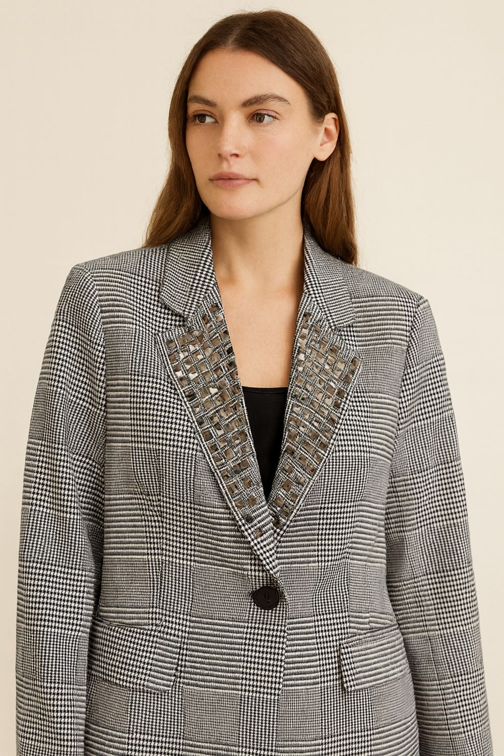 TENSIONE IN - giacca in principe di Galles con borchie al collo 37531- nero