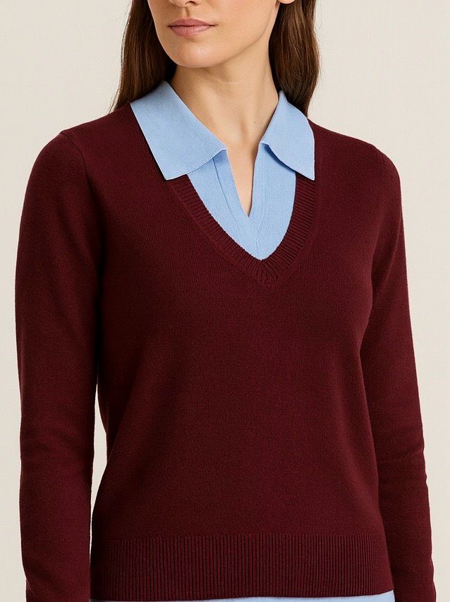 MOTEL - maglia con collo effetto camicia bicolore i25/WL1042 - vino/celeste