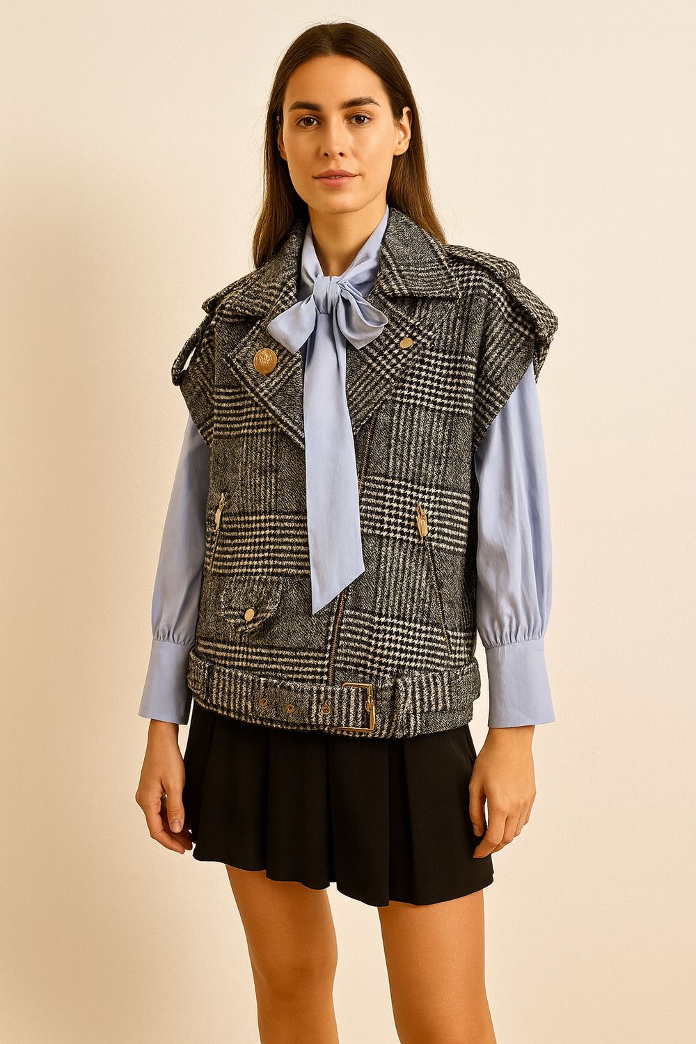 MOTEL - gilet principe di Galles in lana 26D905 -  bianco/nero