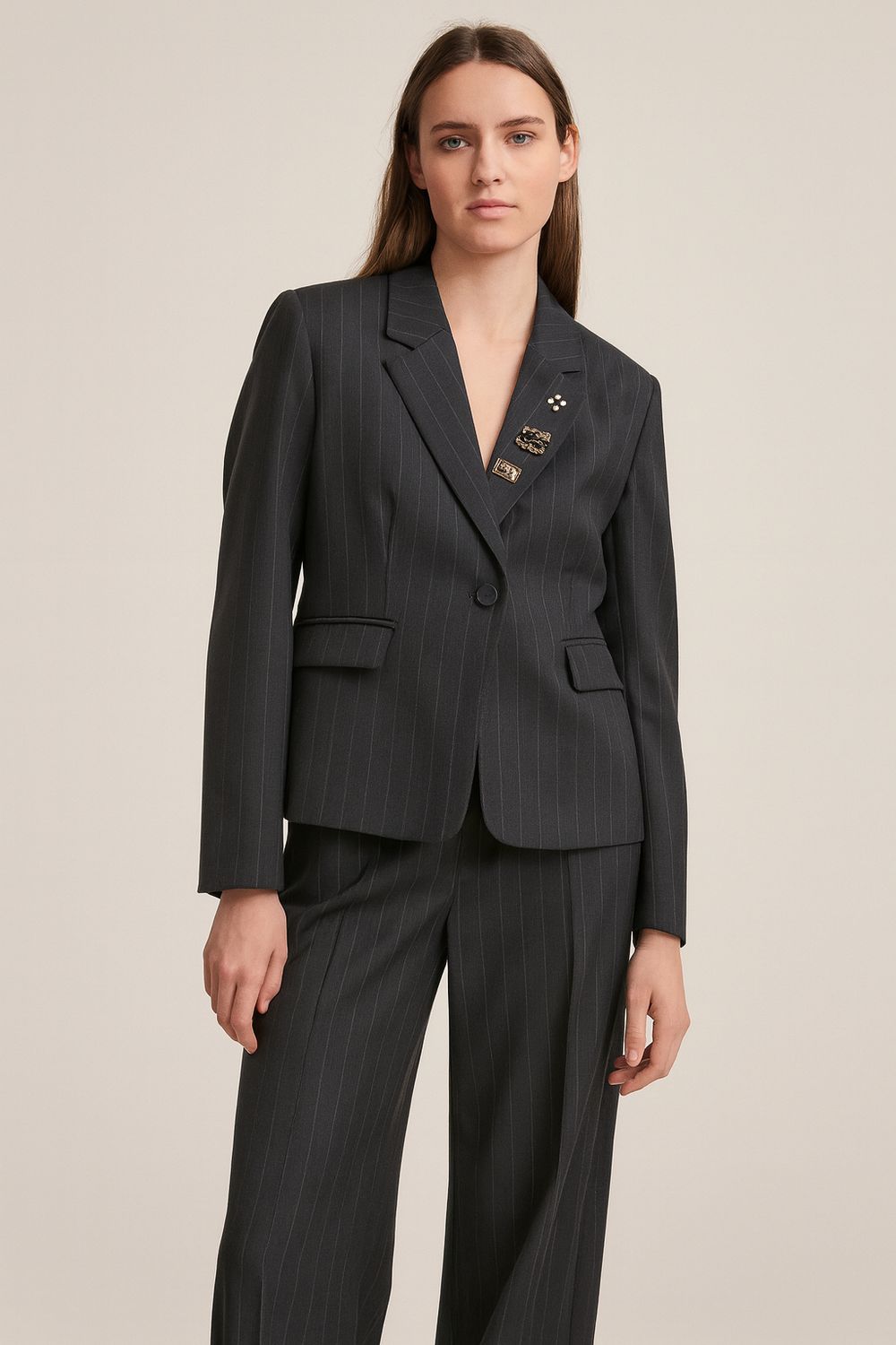 VICOLO - giacca un petto con spille gessata TF1265 - grigio scuro