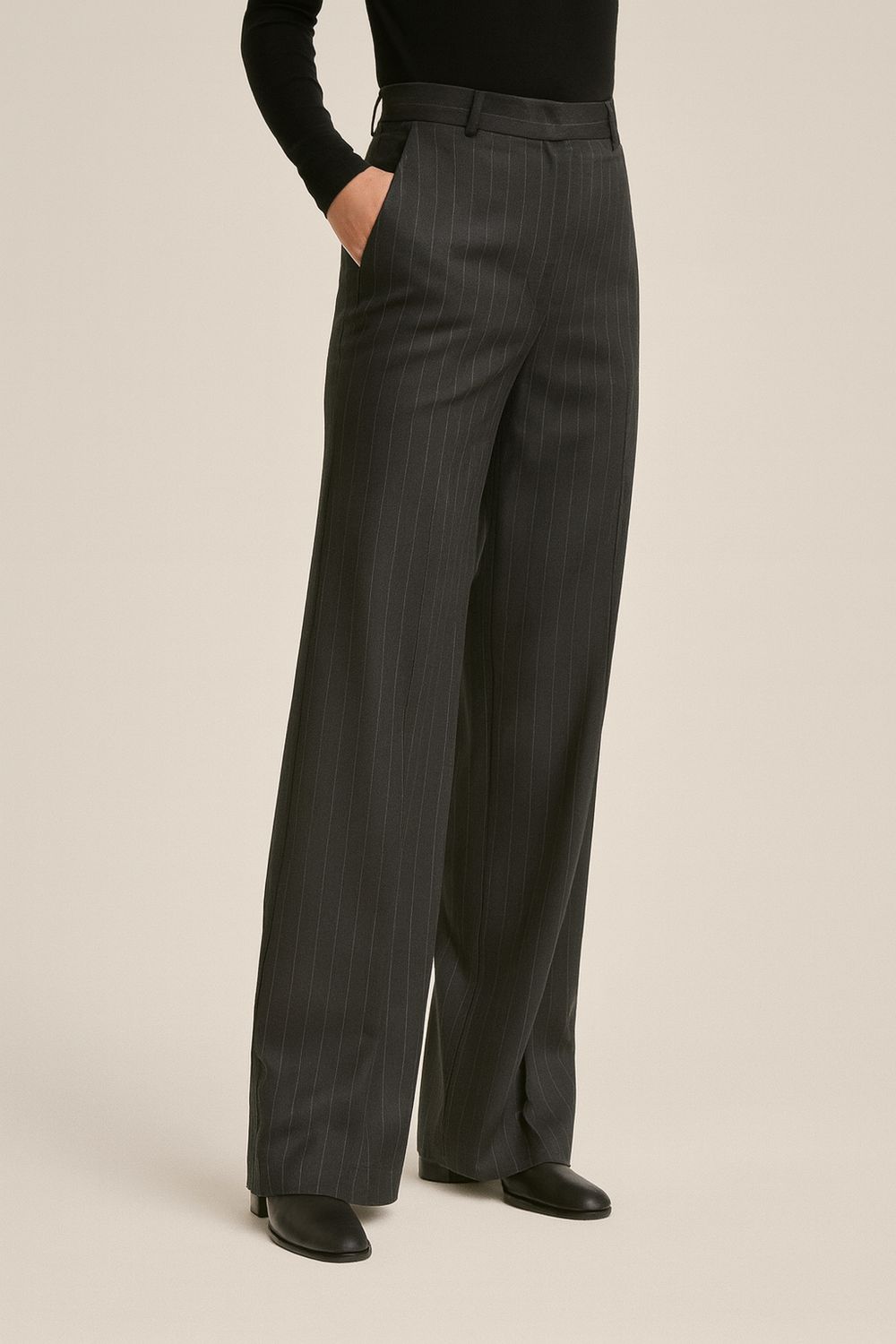 VICOLO - pantalone a palazzo gessato  TF1263 - grigio scuro