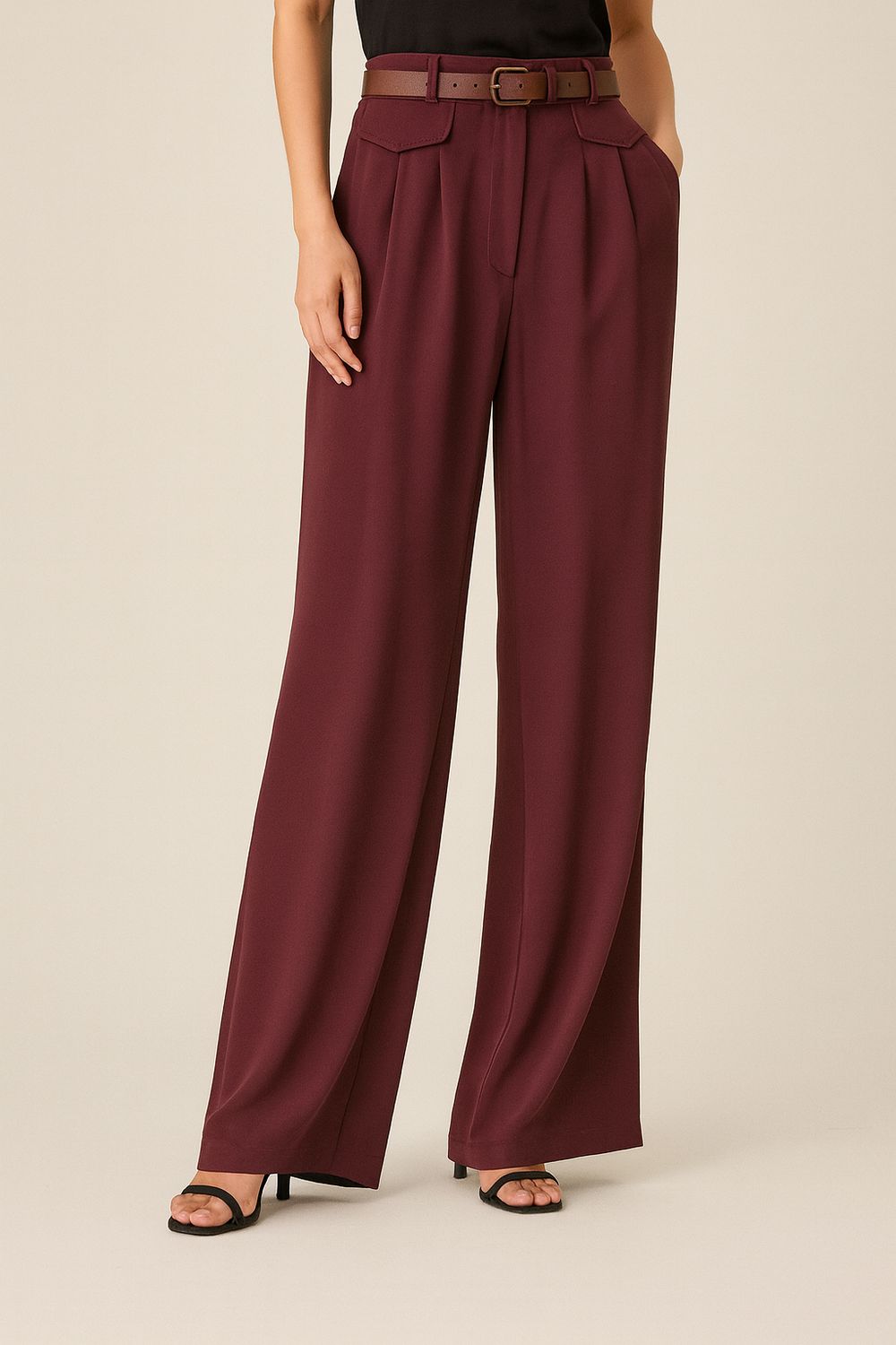 TENSIONE IN - pantalone Angelica palazzo fluido con tasche laterali e pences ai25-4023camp - prugna