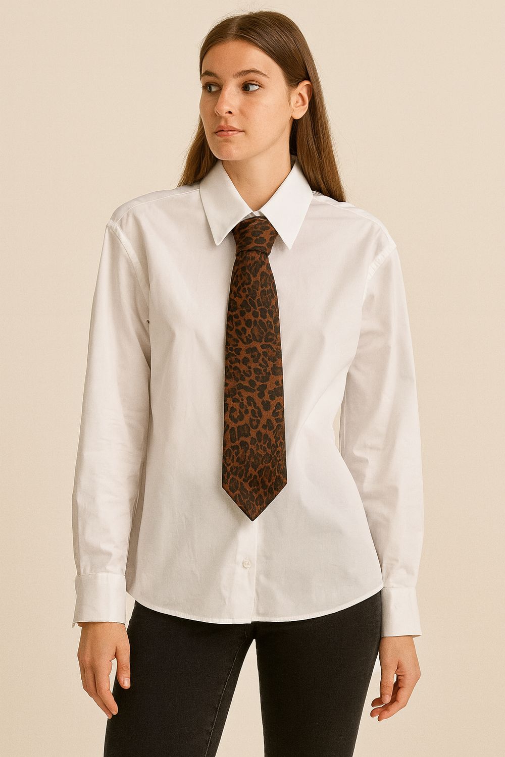 TENSIONE IN - camicia in popeline di cotone con cravatta maculata 26C1075 - bianco/maculato