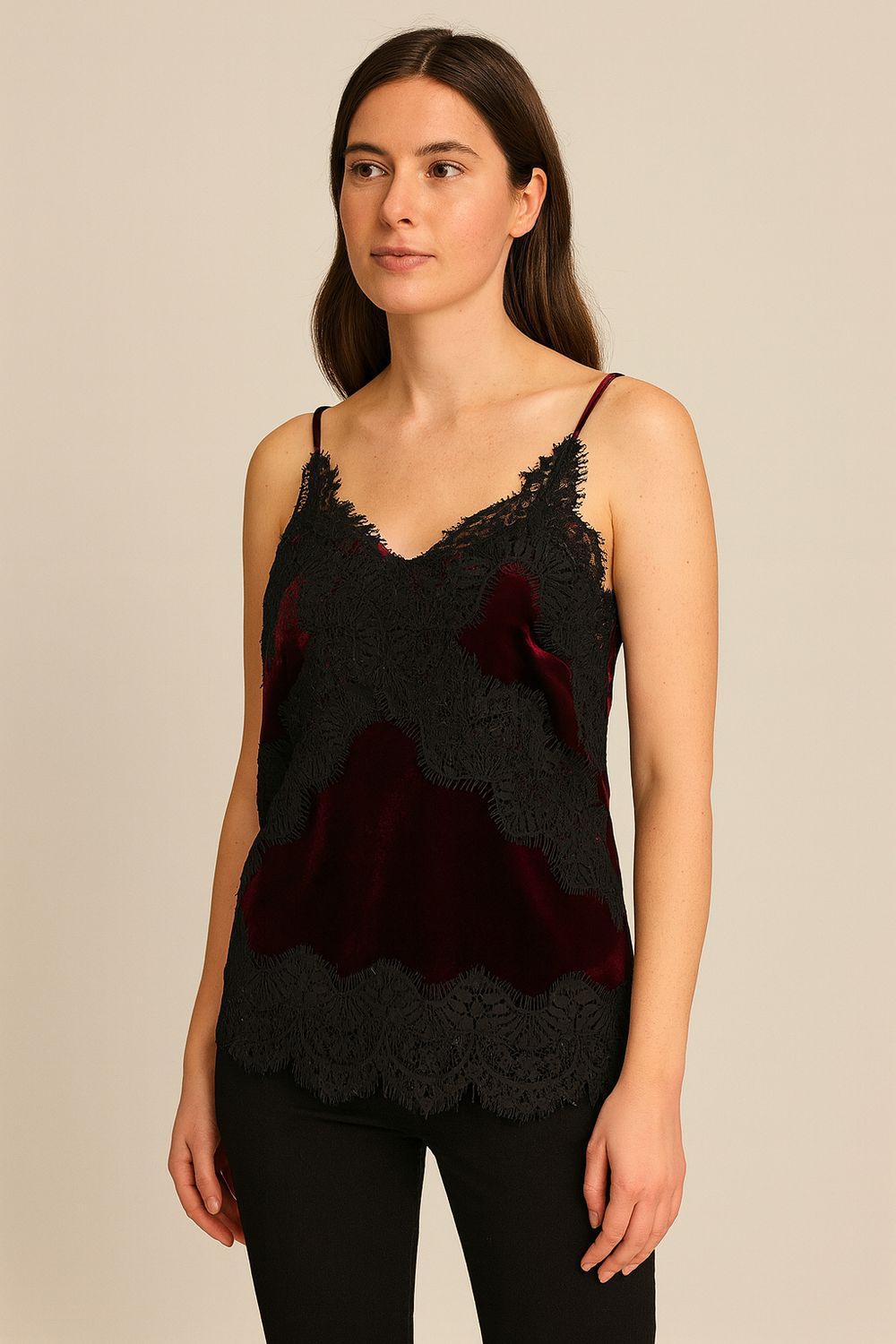 MOTEL - top in ciniglia elasticizzata e pizzo T50091MO - bordeaux