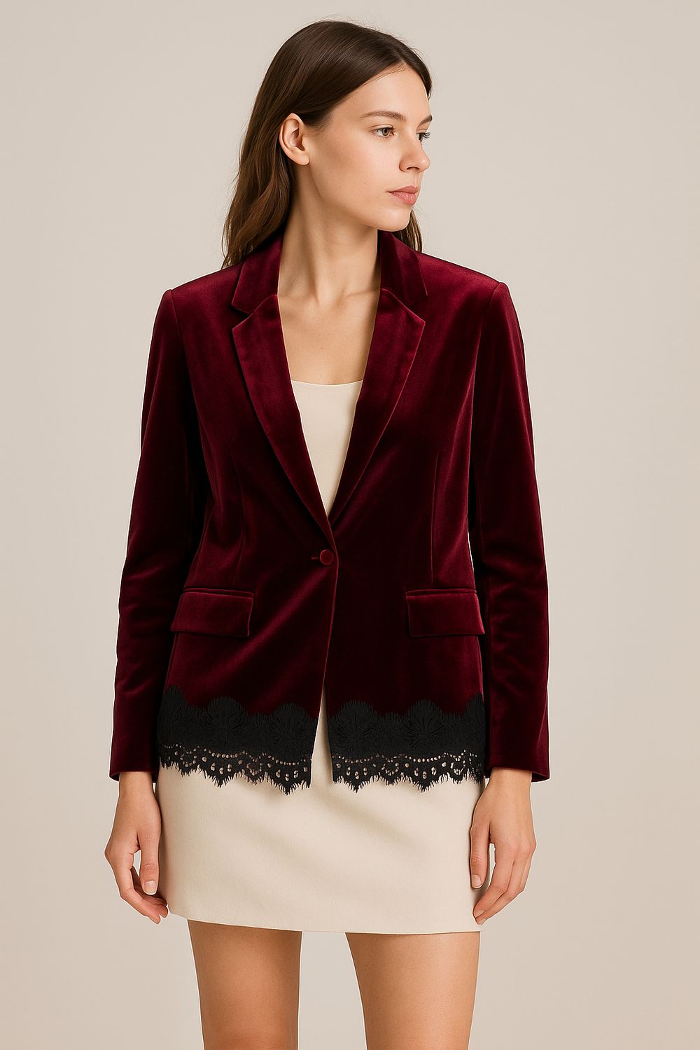 MOTEL - giacca in ciniglia elasticizzata e inserti in pizzo G20032MO - bordeaux