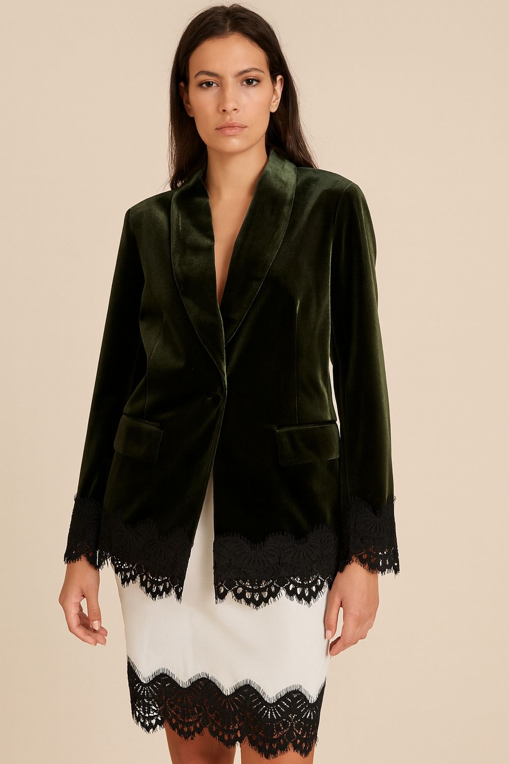 MOTEL - giacca in velluto elasticizzato con inserti in pizzo G20032MO - verde