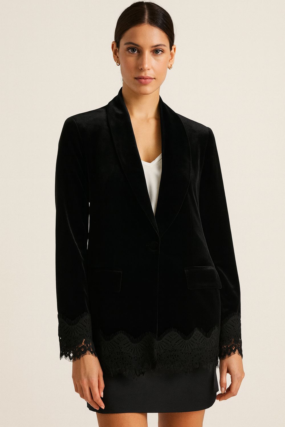 MOTEL - giacca in velluto elasticizzato e inserti in pizzo G20032MO - nero