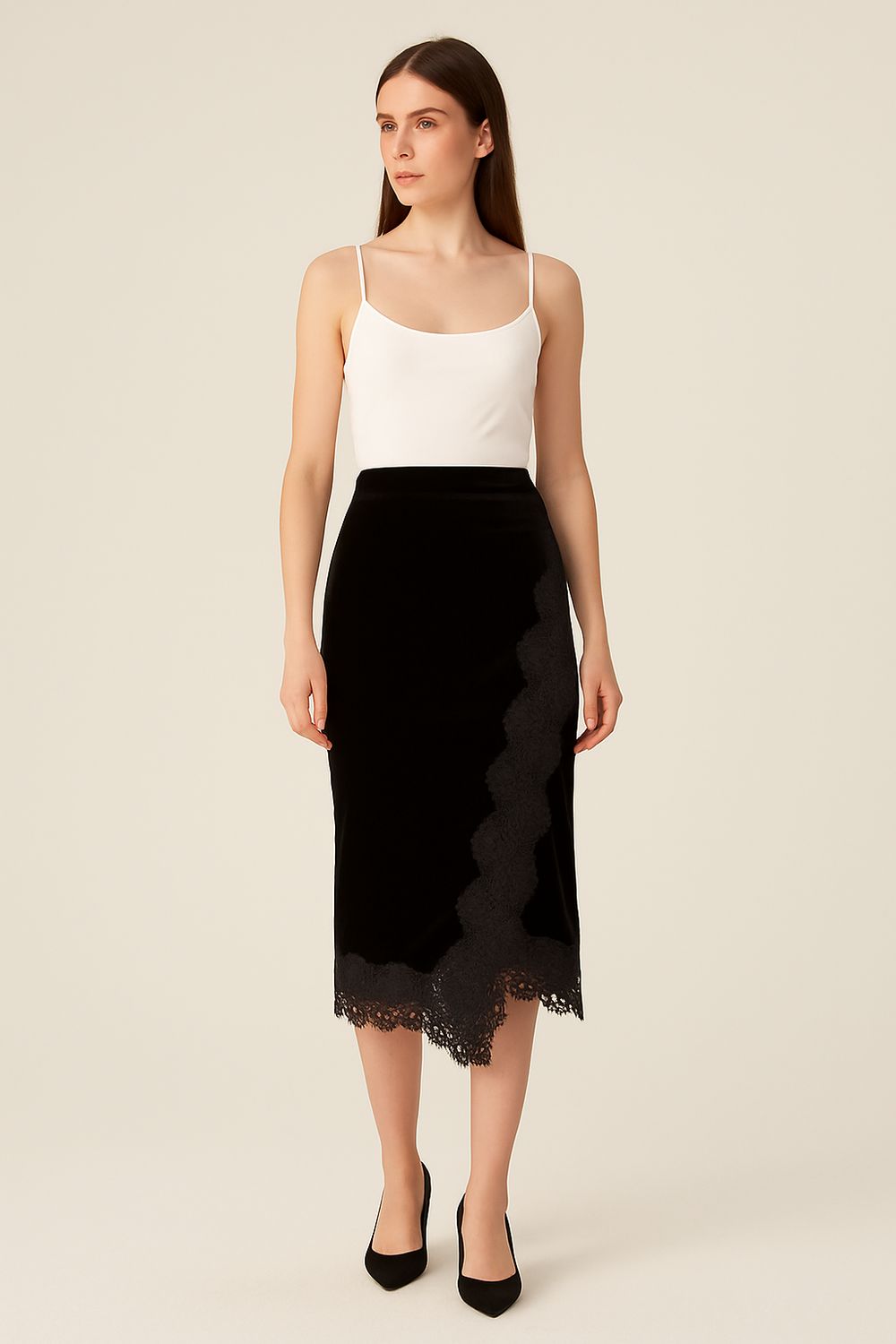 MOTEL - gonna longuette in velluto elasticizzato N50316MO - nero