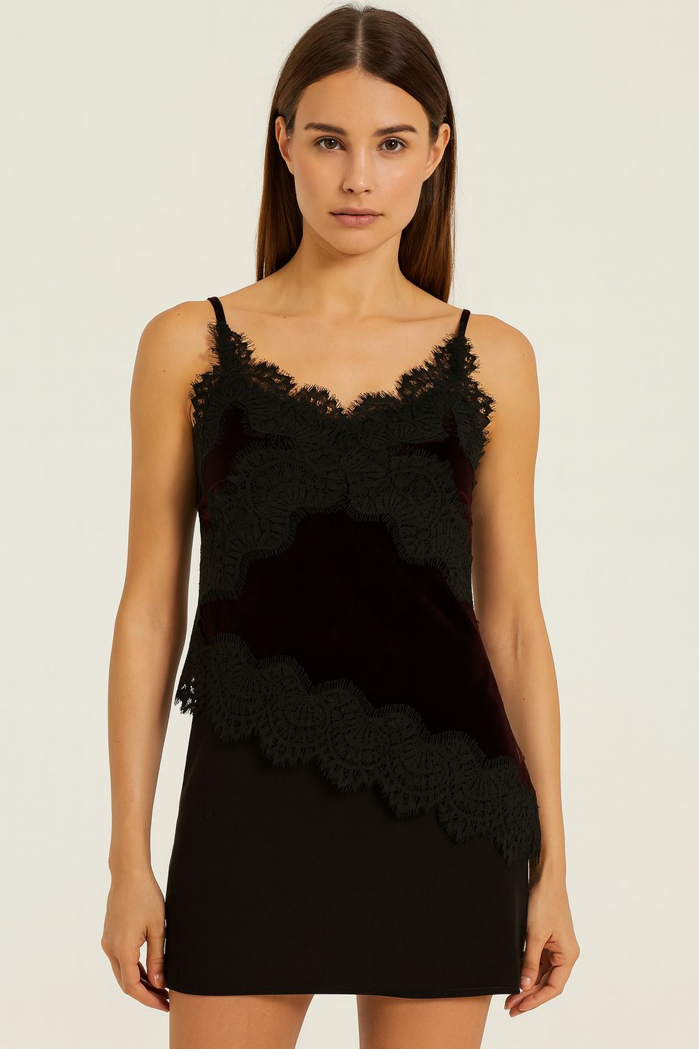 MOTEL - top in velluto elasticizzato con inserti in pizzo T50091MO - nero