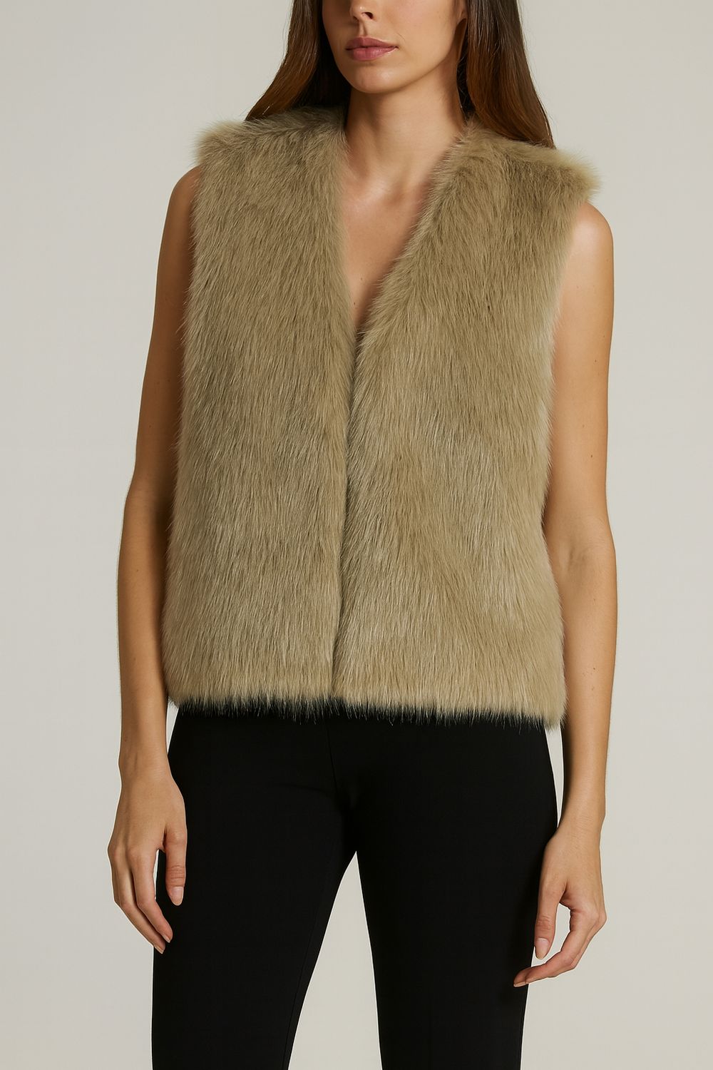 TENSIONE IN - gilet in pelliccia ecologica e maglia W5HMG81A400 - panna/ beige TENSIONE IN - gilet in pelliccia ecologica e maglia W5HMG81A400 - panna/ beige