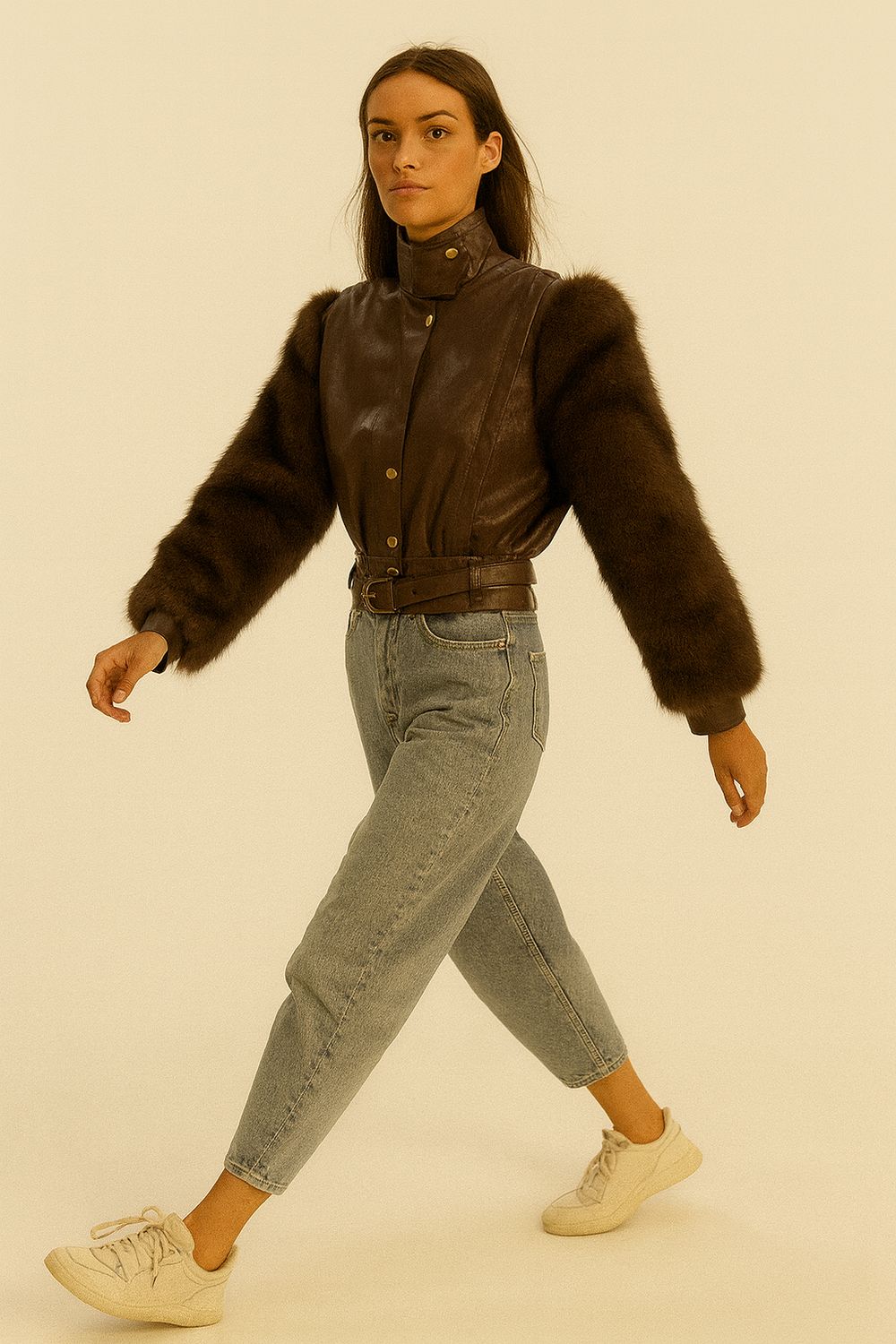 TENSIONE IN - giacca in ecopelle e pelliccia ecologica FF850 - moro TENSIONE IN - giacca in ecopelle e pelliccia ecologica FF850 - moro