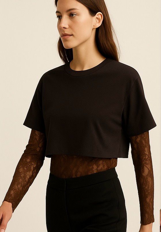 VICOLO - body in cotone e pizzo UF0157 - moro