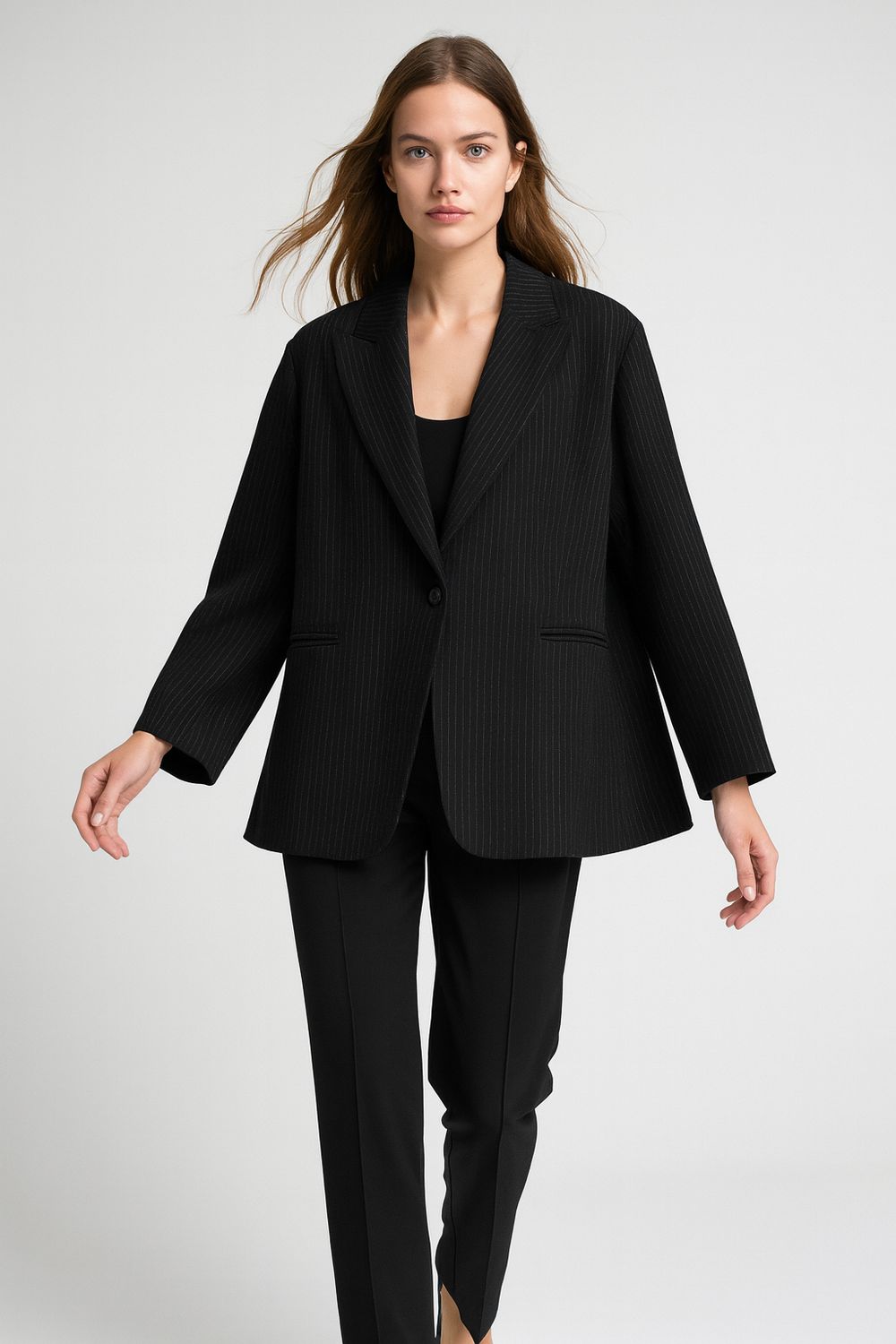 VICOLO - giacca over gessata TF1612 - grigio scuro VICOLO - giacca over gessata TF1612 - grigio scuro