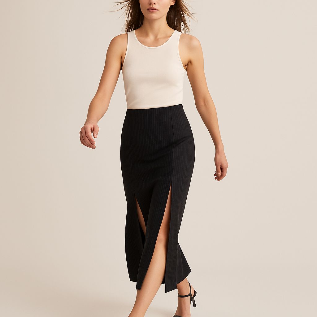 VICOLO - gonna lunga spacchi gessata TF1607 - grigio scuro