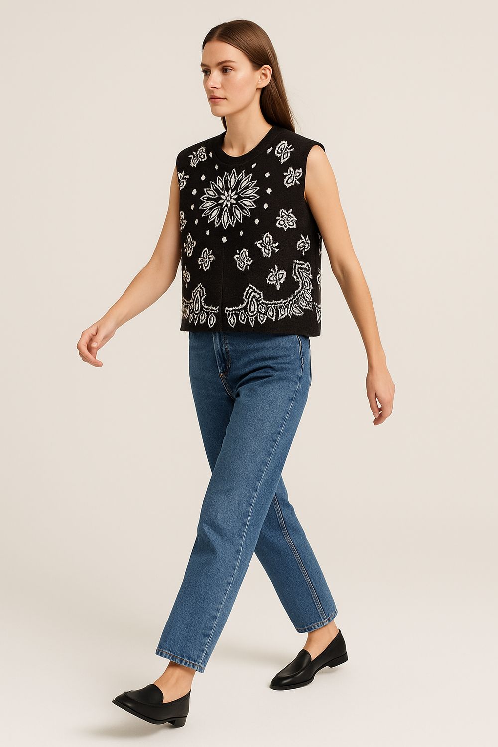 TENSIONE IN - gilet in maglia ricamato W5HMG1A400 - moro TENSIONE IN - gilet in maglia ricamato W5HMG1A400 - moro