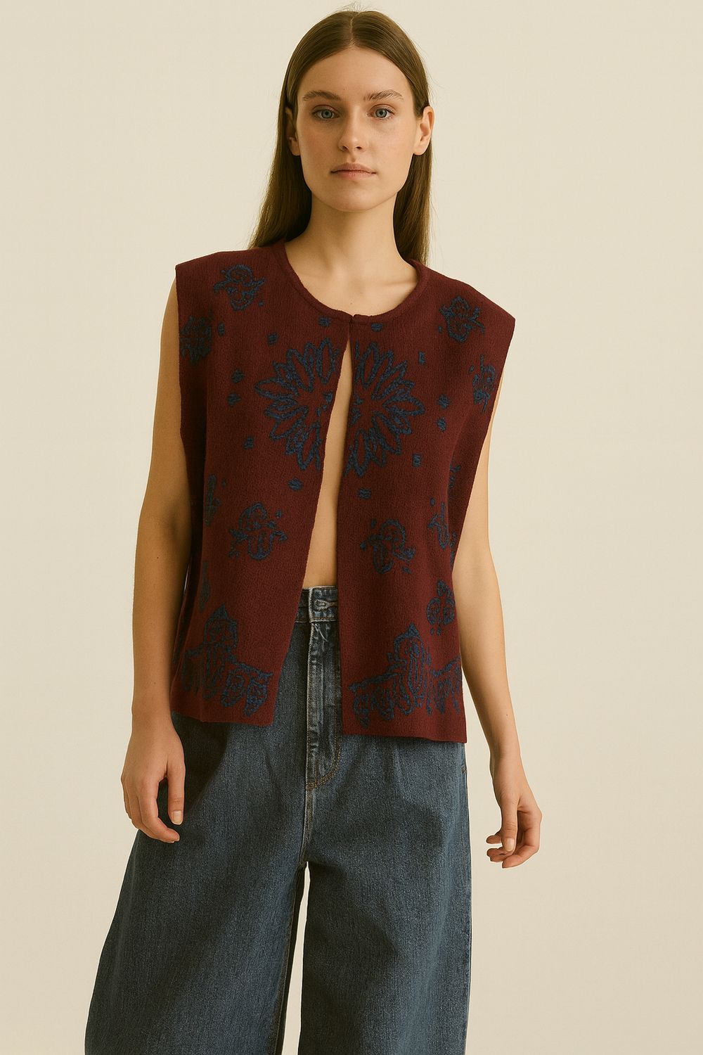 TENSIONE IN - gilet in maglia ricamato W5HMG1A400 - bordeaux TENSIONE IN - gilet in maglia ricamato W5HMG1A400 - bordeaux