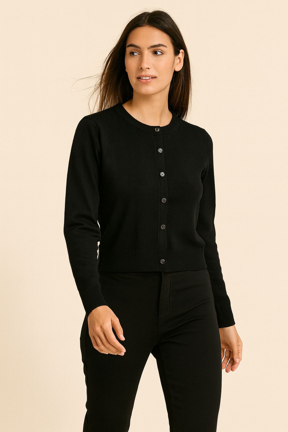 VICOLO - giacchino in maglia girocollo pura lana 22002 - nero