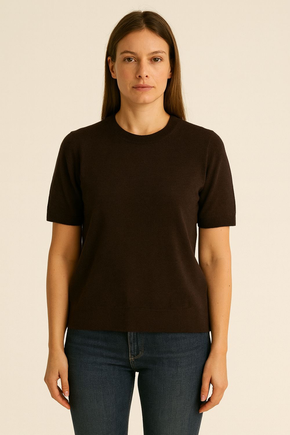 VICOLO - maglia maniche corte in pura lana 22003F - moro