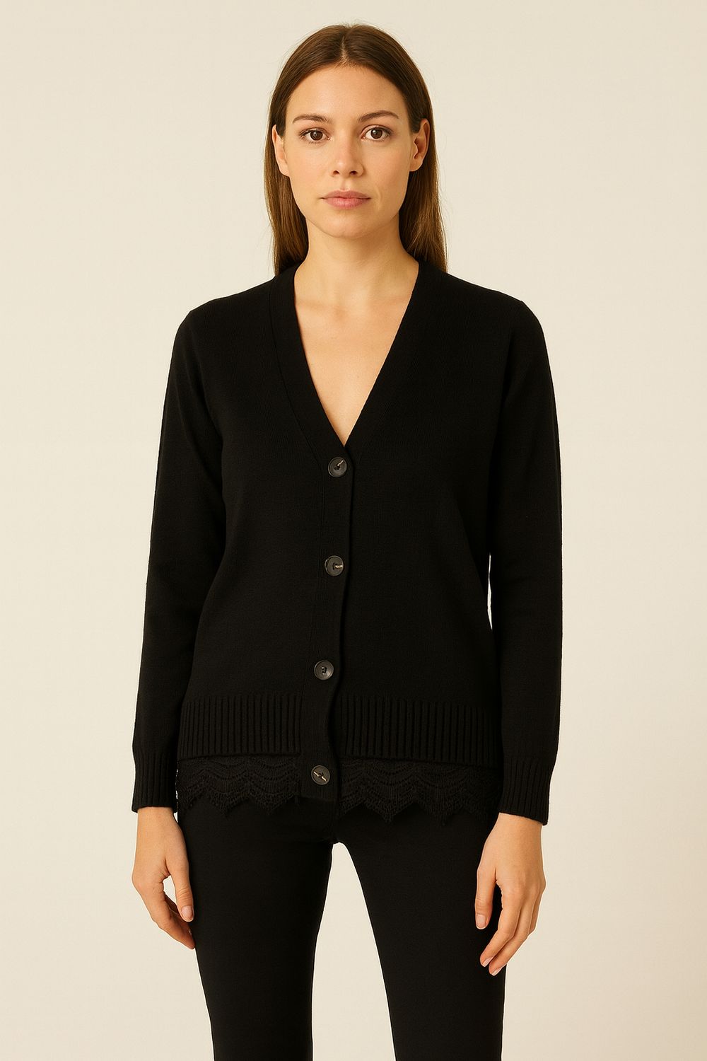 MOTEL - cardigan in maglia con inserti in pizzo D80918/pizzo - nero