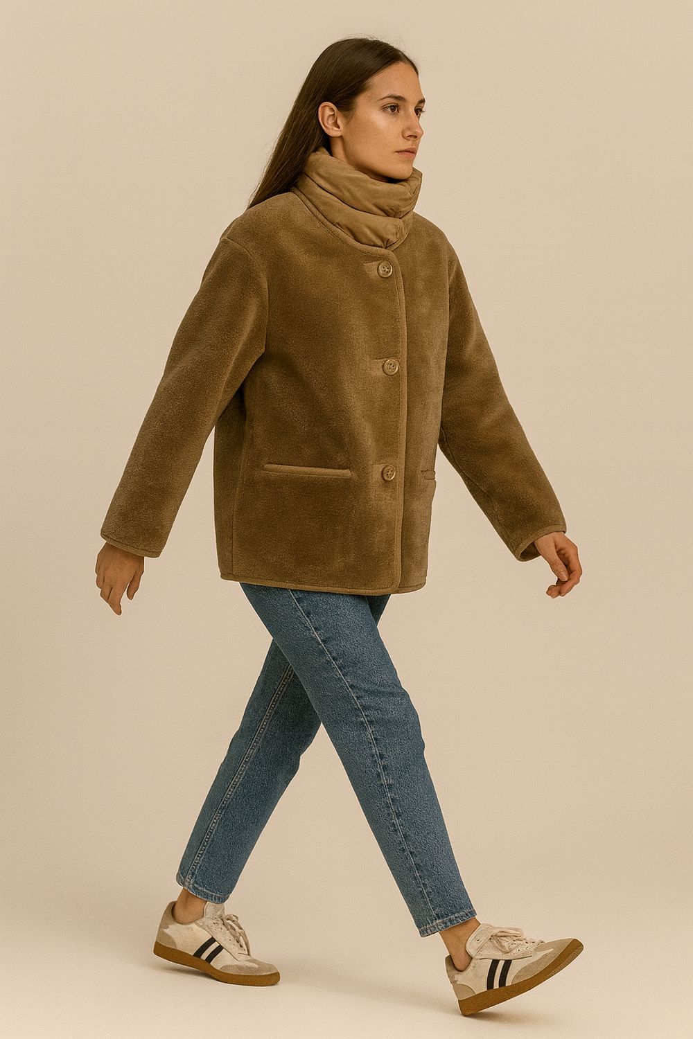 VICOLO - giacca in ecomontone e eco pelliccia con inserti rimovibili in piumino TF0019 - camel