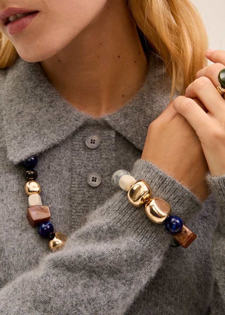 NALì - BRACCIALE ELASTICO PEPITE RESINA ORO/BLU Sku: ABBR0186 - ORO/BLU