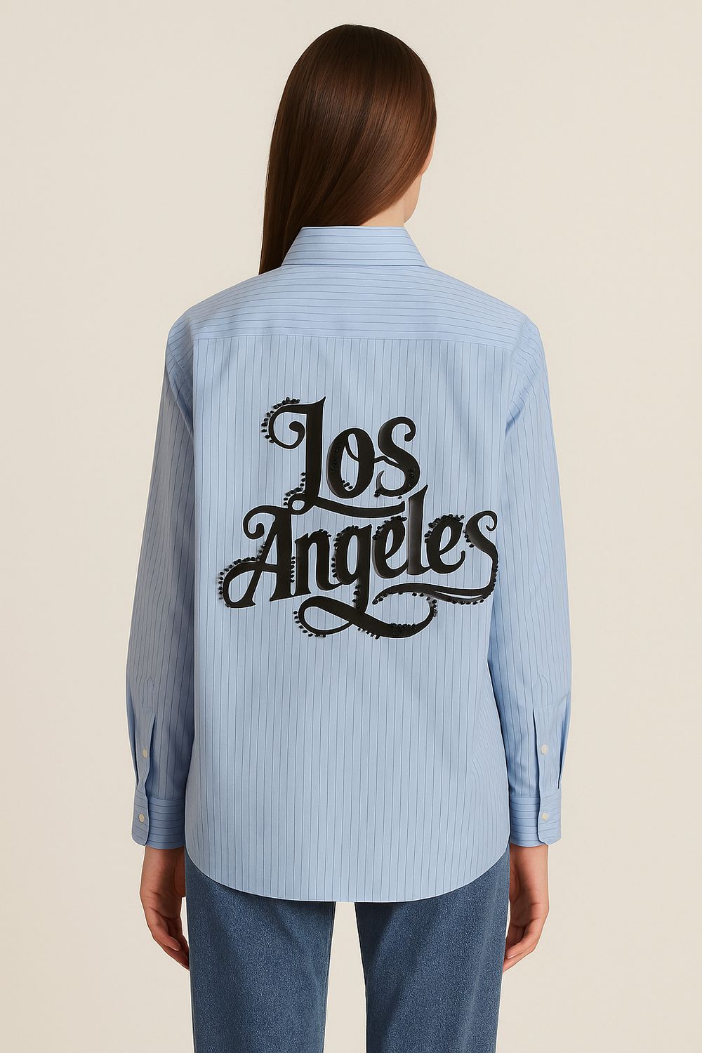 VICOLO - camicia vintage con scritta dietro e pietre RF0078 - celeste/nero VICOLO - camicia vintage con scritta dietro e pietre RF0078 - celeste/nero