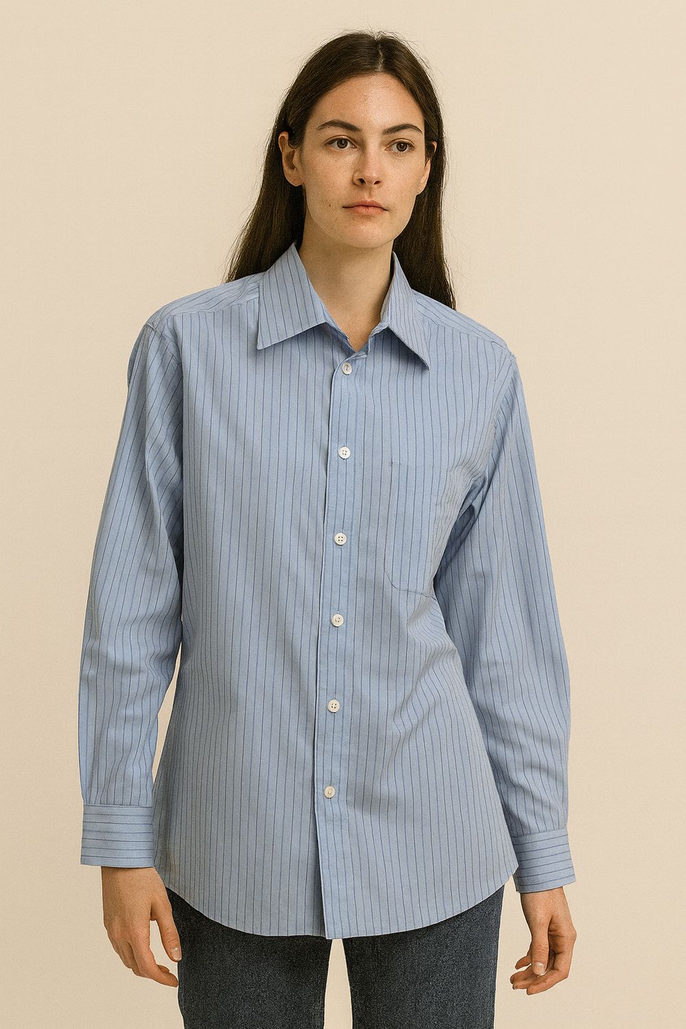 VICOLO - camicia vintage con scritta dietro e pietre RF0078 - celeste/nero