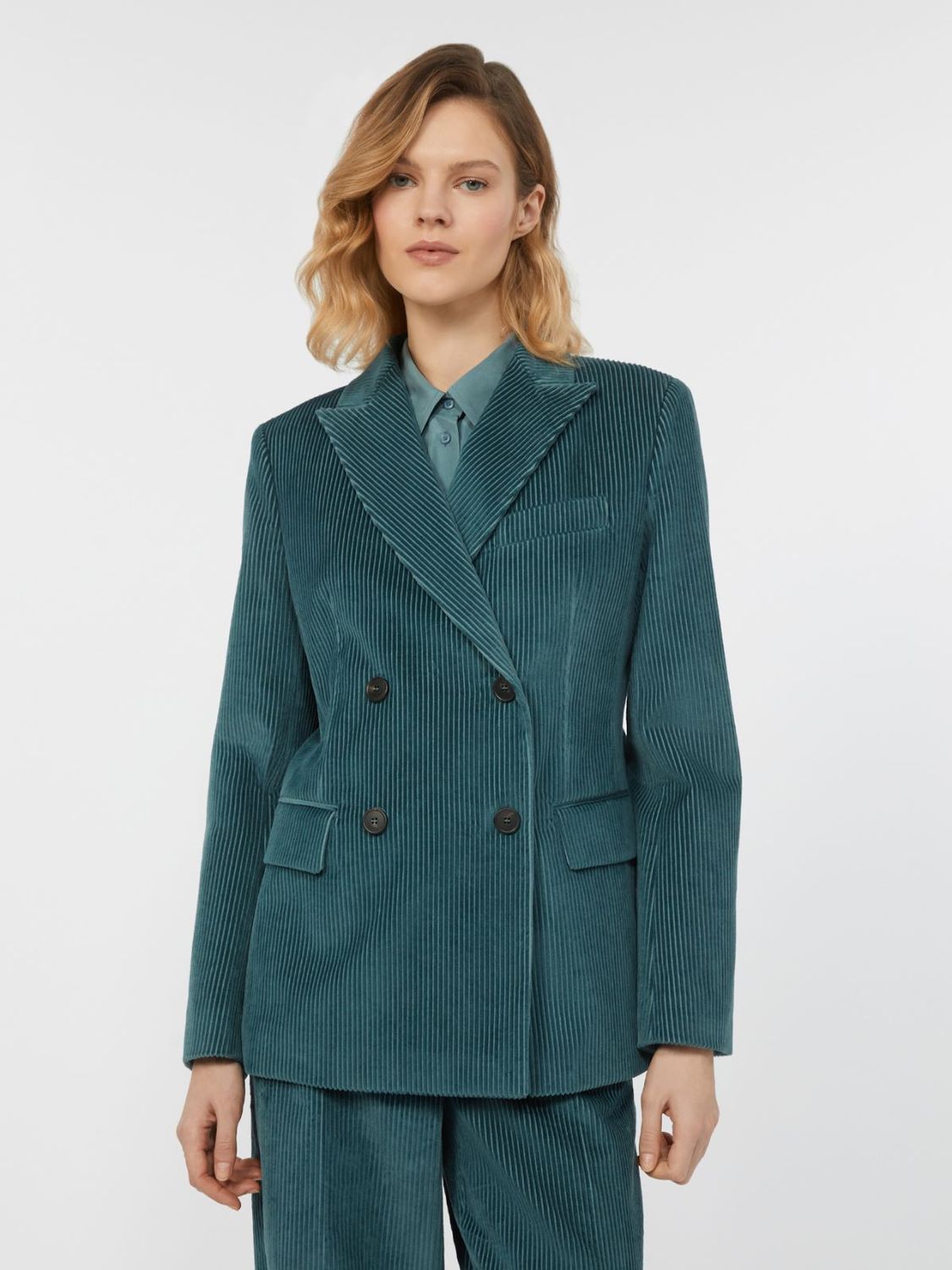 MaxMara WEEKEND - Blazer doppiopetto in velluto WE5046065206017 - PETROLIO