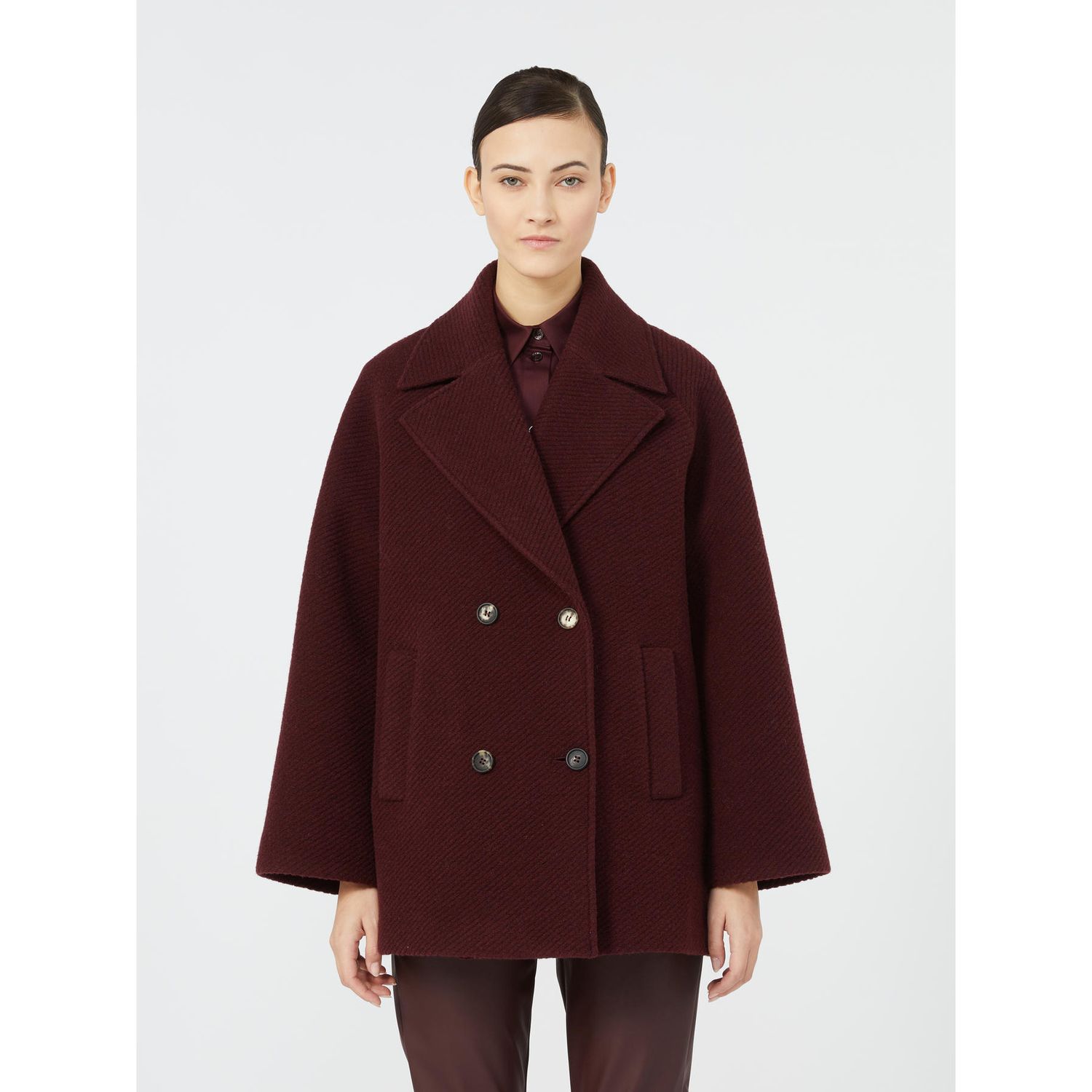 MM - Cappotto in jersey doppio armaturato in misto lana Cod. 2526906018600 - Vinaccia