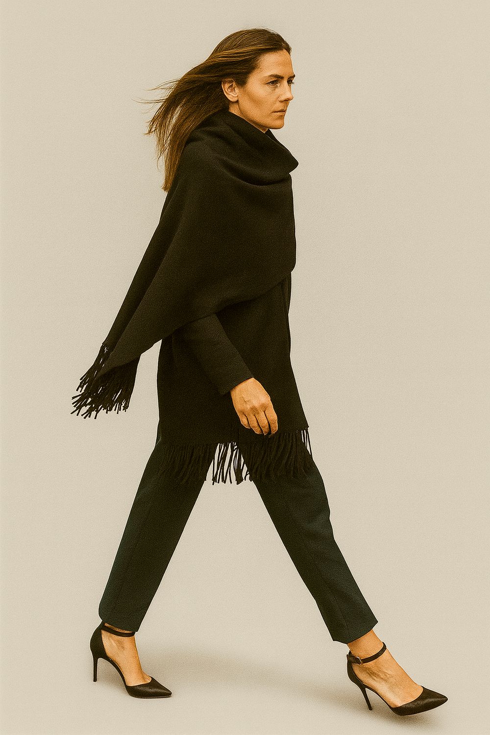 TENSIONE IN- mantella con frange in pura lana WL9447-AI25CAMP - nero TENSIONE IN- mantella con frange in pura lana WL9447-AI25CAMP - nero