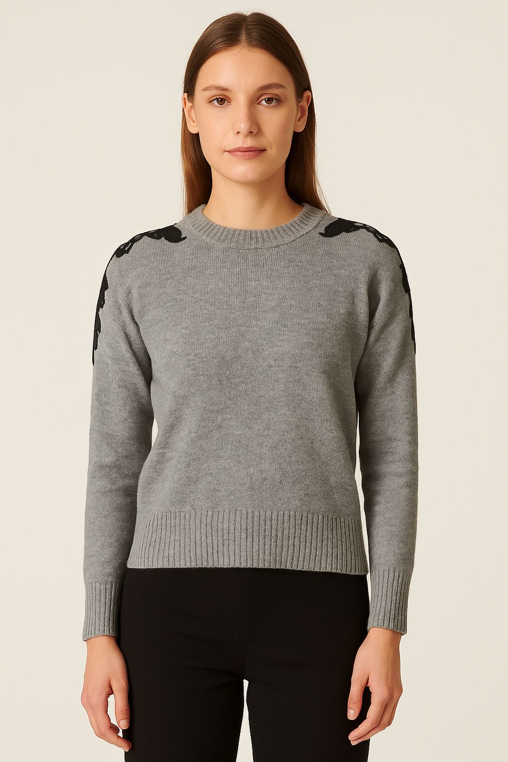 MOTEL - maglia con inserti ricamati sulle spalle PA9367 - grigio/nero