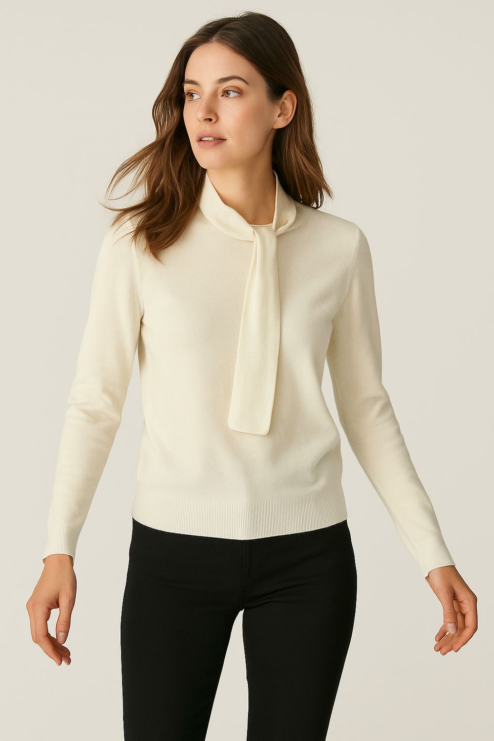 HAVE ONE - maglia in viscosa con collo a cravatta MNC-P067 - panna HAVE ONE - maglia in viscosa con collo a cravatta MNC-P067 - panna