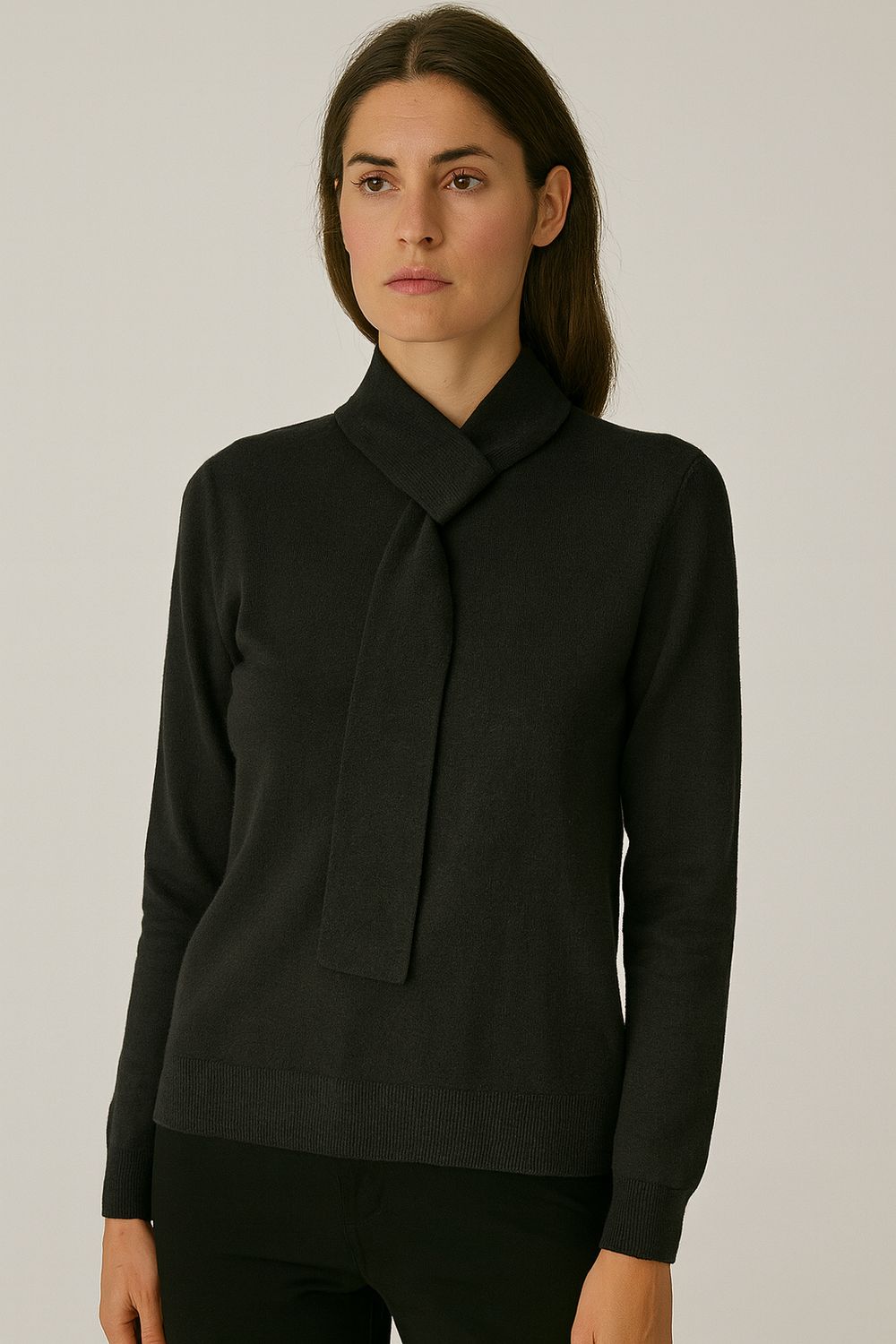 HAVE ONE - maglia con collo a cravatta in viscosa MNC-P067 - nero HAVE ONE - maglia con collo a cravatta in viscosa MNC-P067 - nero