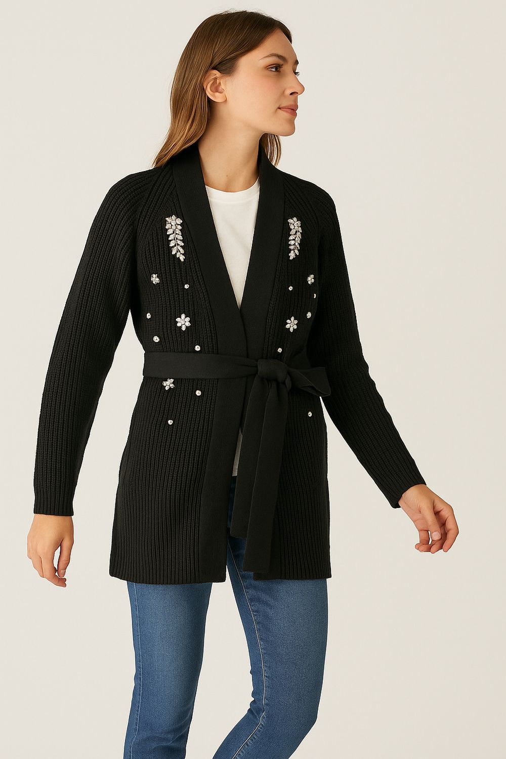 VICOLO - cardigan con cintura e pietre 55118. - nero