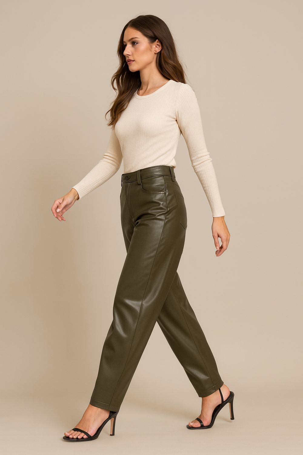 HAVE ONE - pantalone in ecopelle modello Baloon PFW-N191 - verde militare