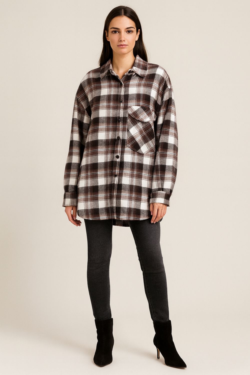 MOTEL - camicia ia in flanella over W25C903 - moro/panna