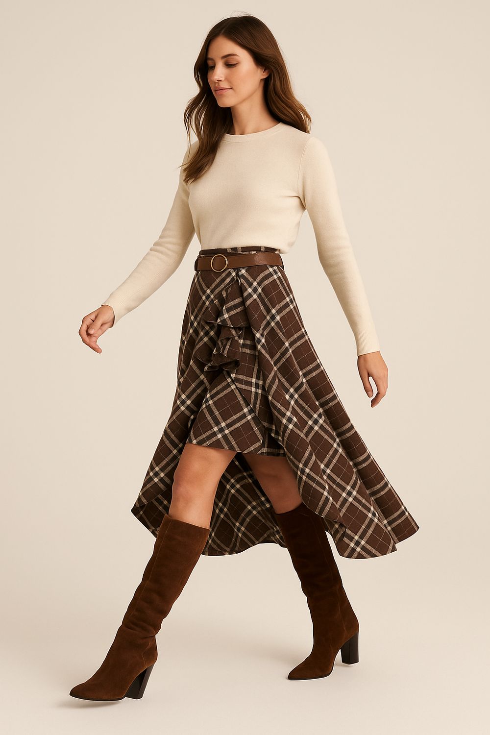 MOTEL - gonna svasata con rouges e minigonna sotto check in flanella 107M - moro/grigio