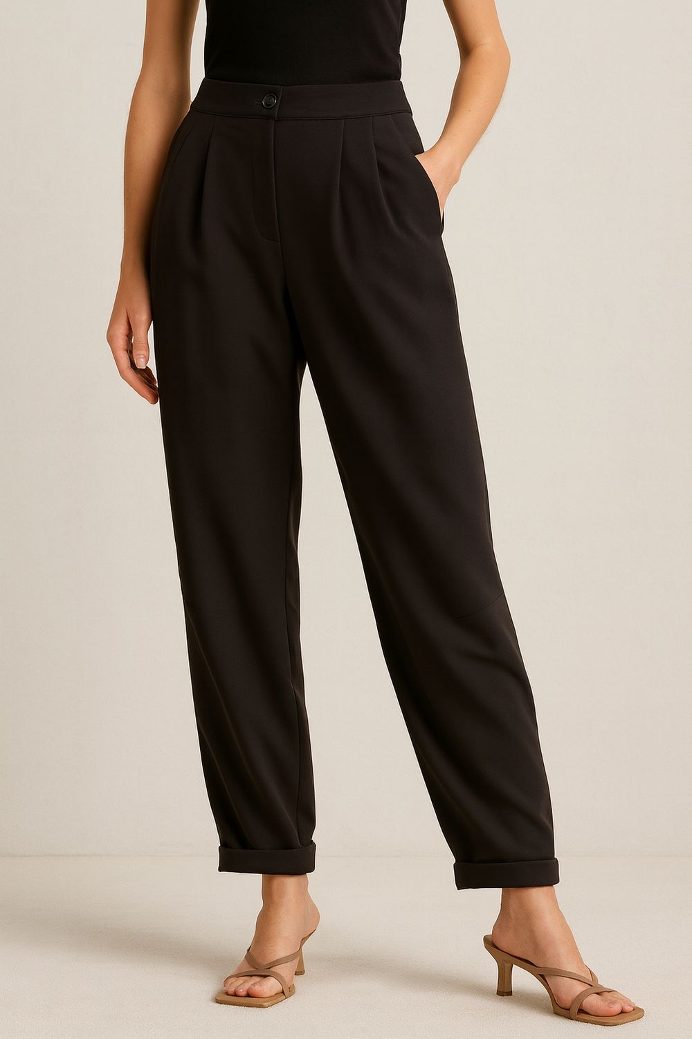 VICOLO - pantalone vita alta con pences Tf0688 - moro