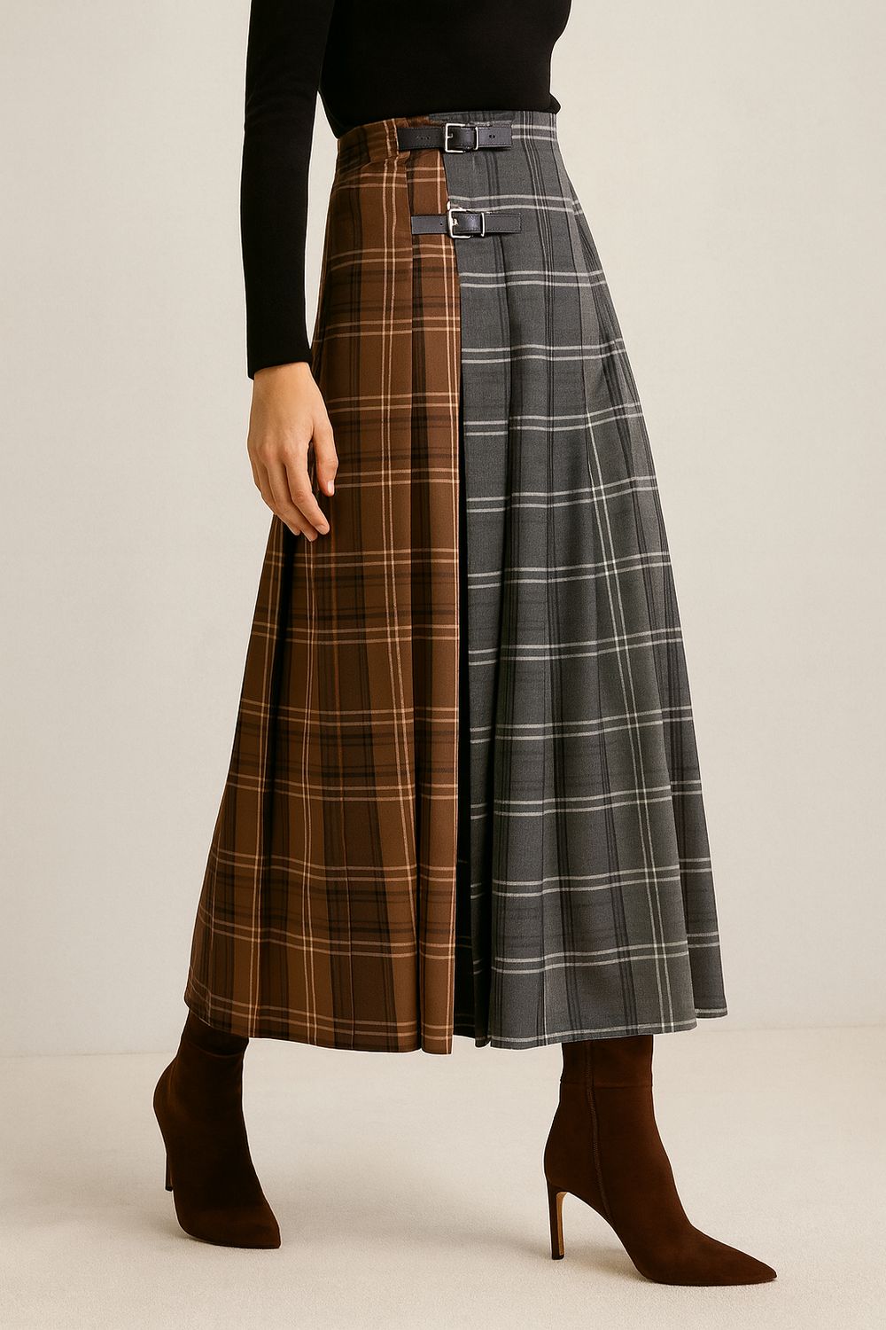 VICOLO - gonna a portafoglio con pieghe cucite sulla parte superiore TF1758 - moro/grigio/nero/beige