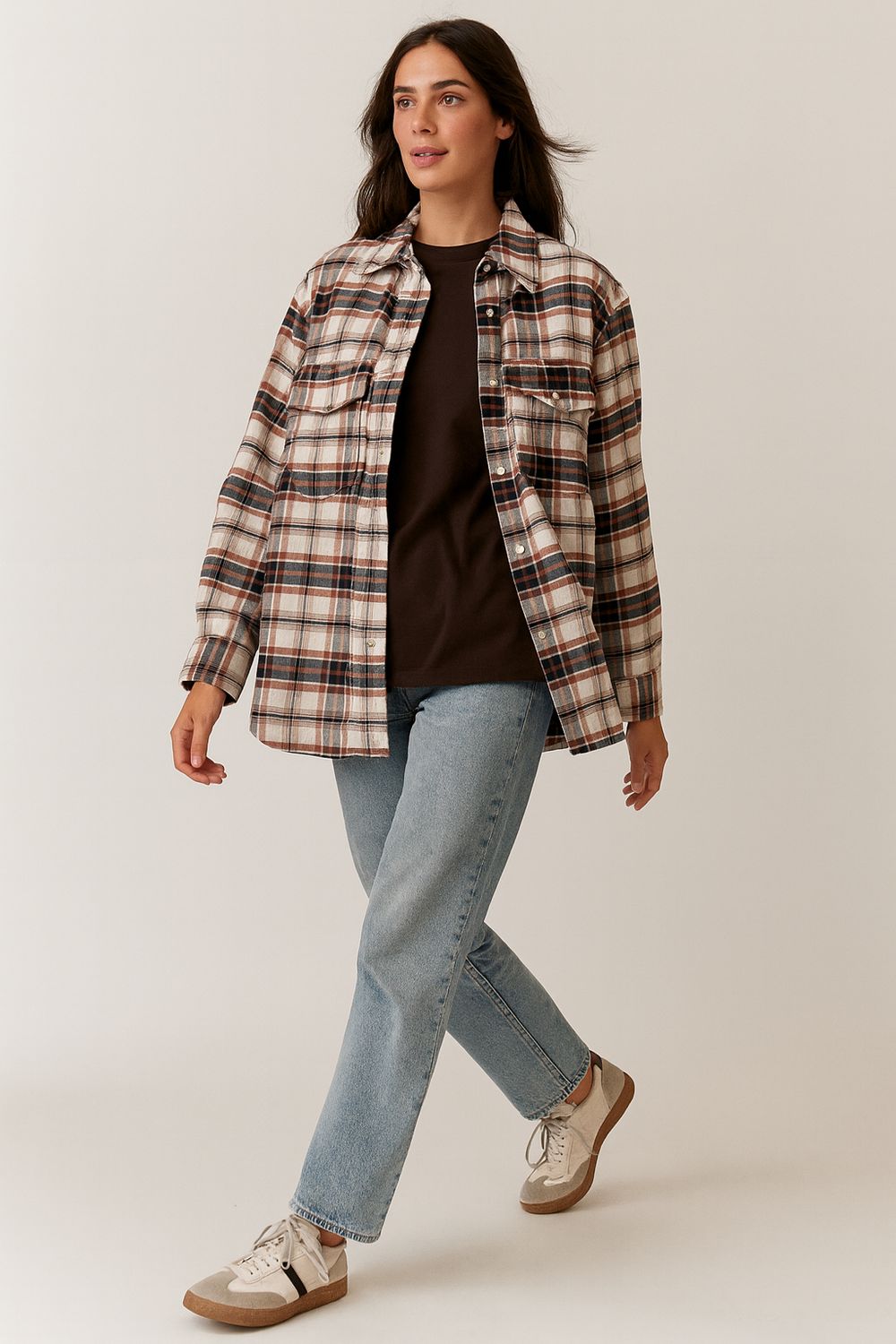 TENSIONE IN - camicia in flanella check + t-shirt vintage FW250077A - moro/burro