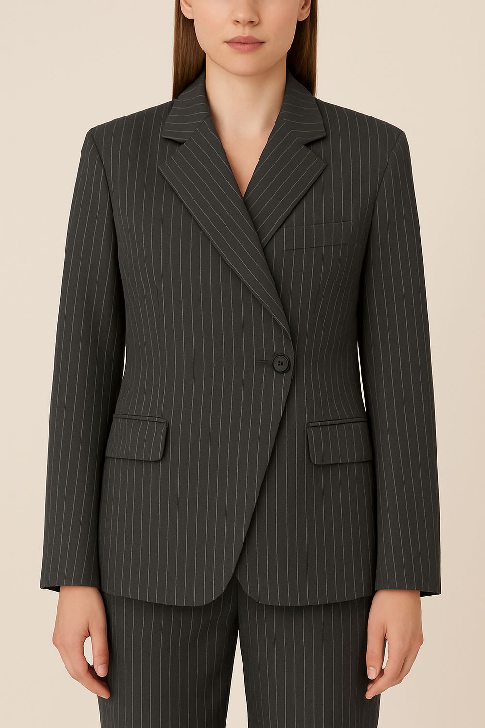 VICOLO - giacca over con abbottonatura anche asimmetrica gessata TF1812 - grigio scuro VICOLO - giacca over con abbottonatura anche asimmetrica gessata TF1812 - grigio scuro