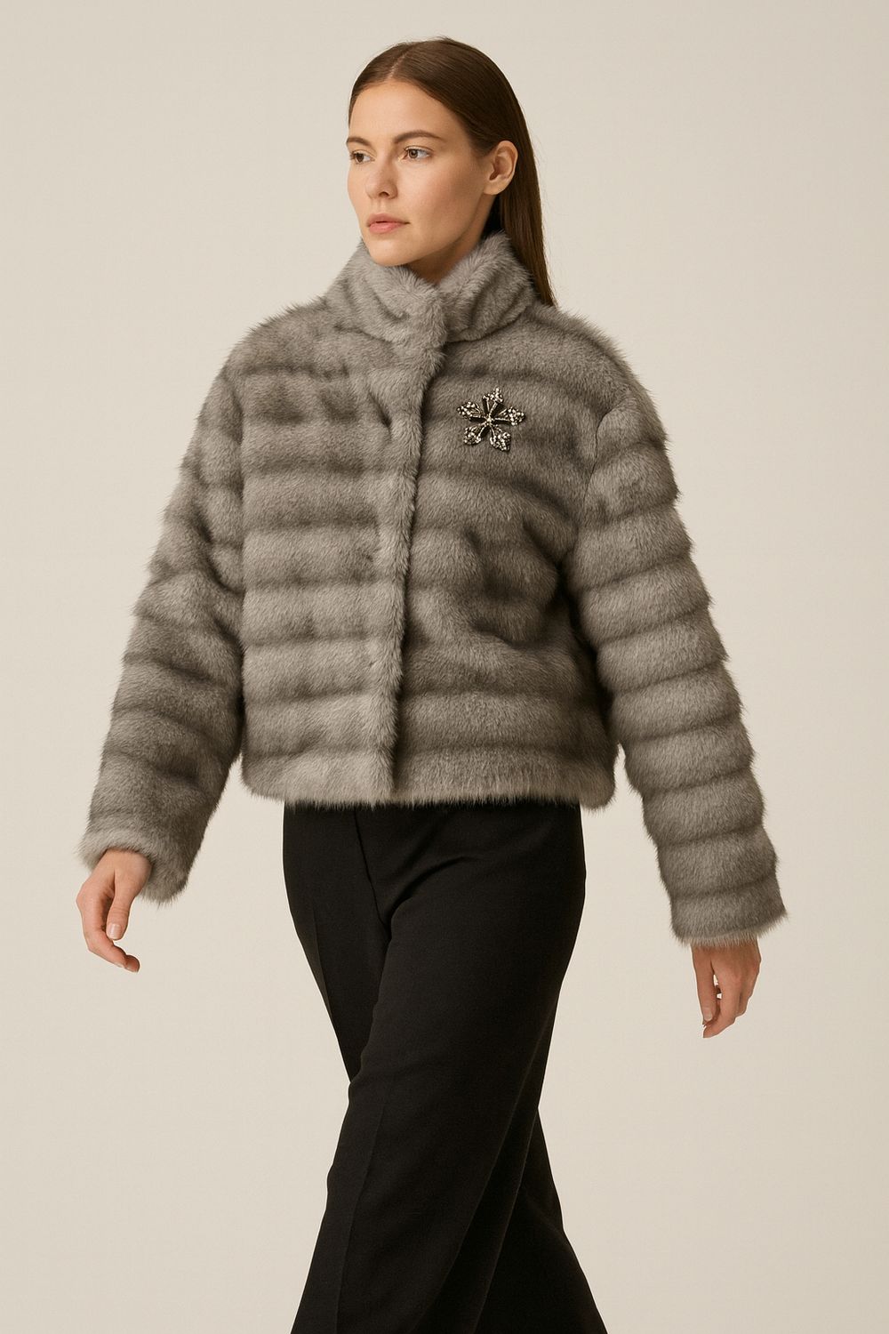 TENSIONE IN - giacca in pelliccia ecologica W25J611 - grigio