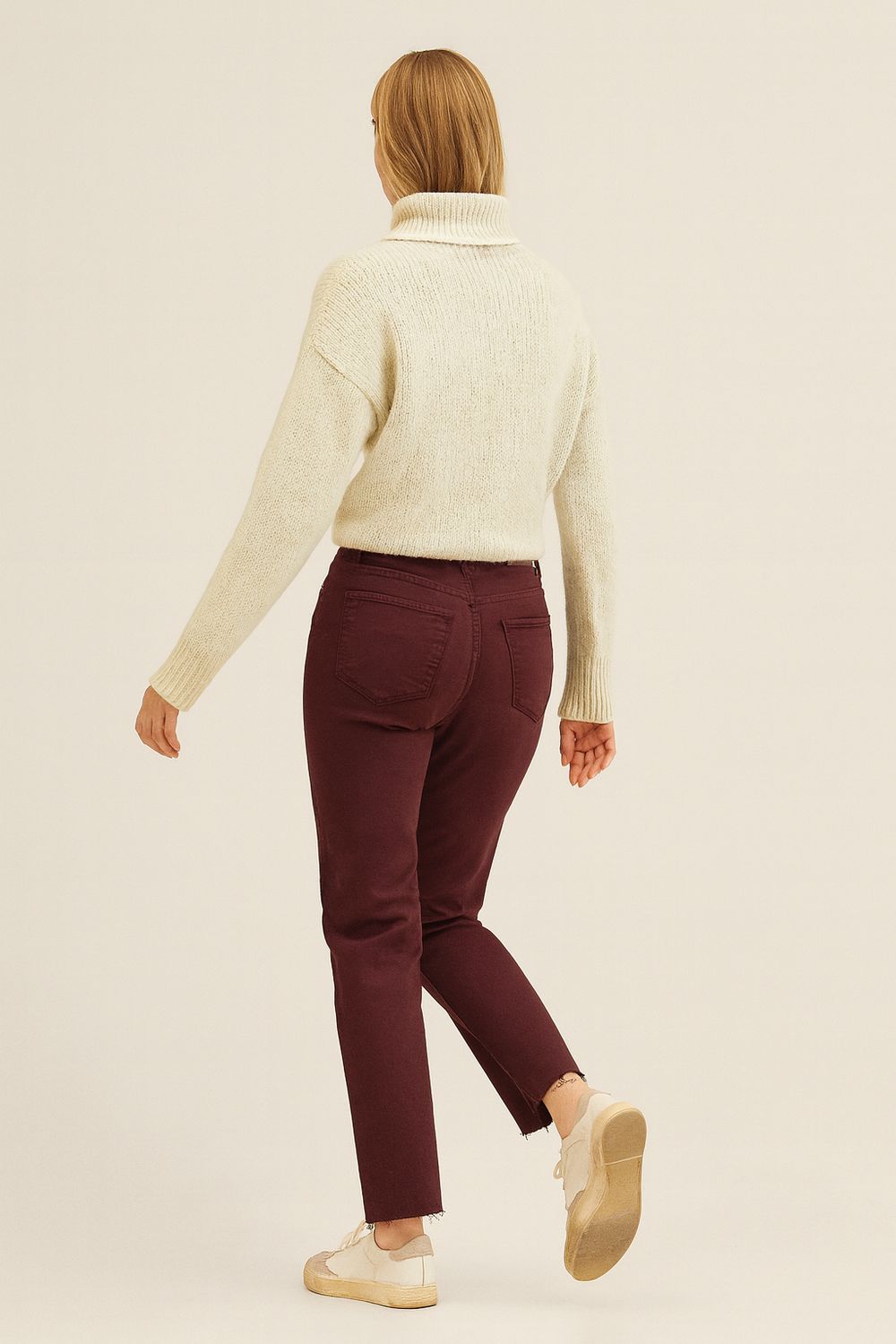 TENSIONE IN - pantalone in denim colorato 5 tasche CJ12704 - bordeaux