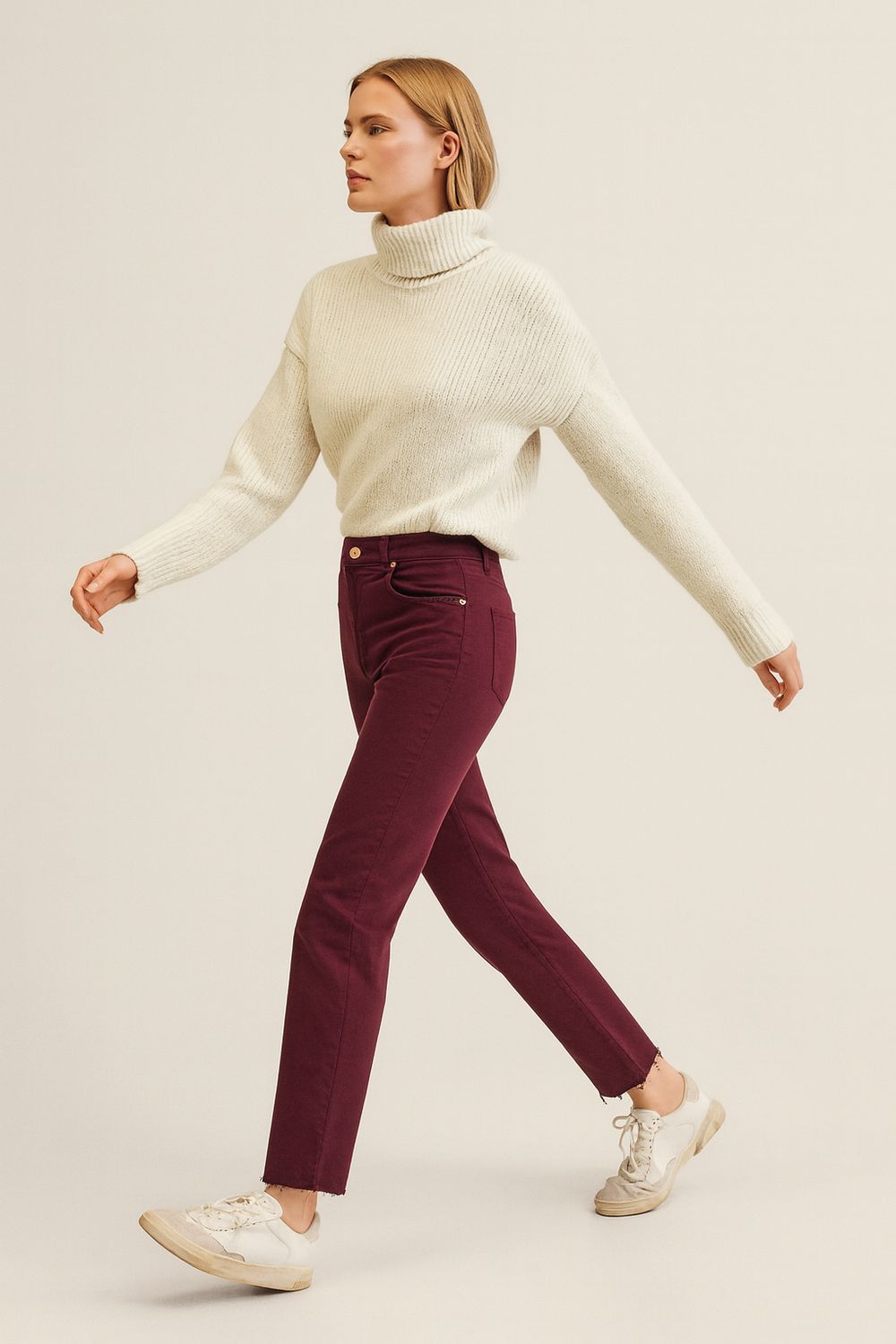 TENSIONE IN - pantalone in denim colorato 5 tasche CJ12704 - bordeaux