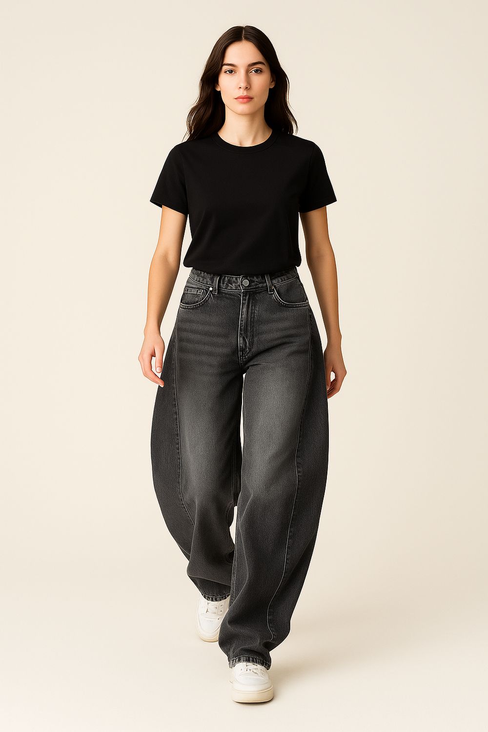 TENSIONE IN - jeans ballon banana con spicchi laterali P005J120K441 - denim black